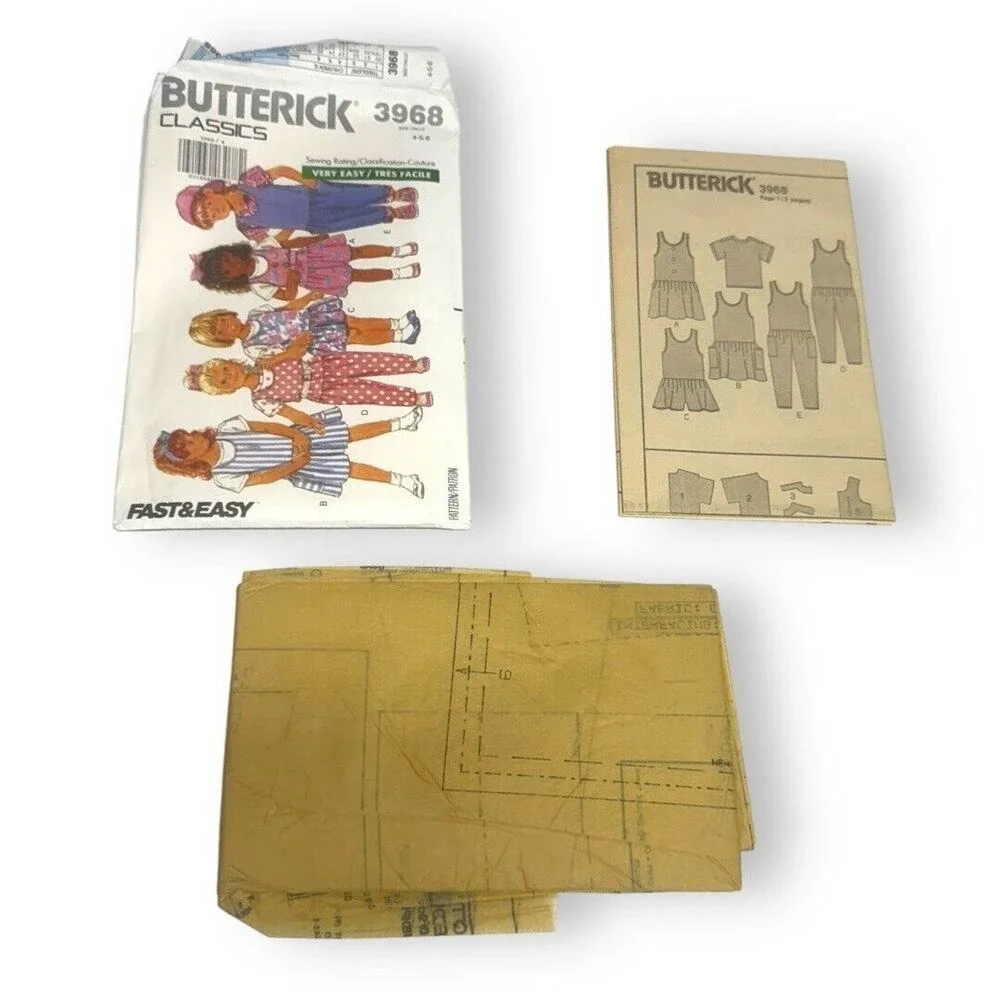 Butterick 3968 Child's Top, Drop-Waist Jumper, Tapered Leg Jumpsuit Sz 4-6 Uncut